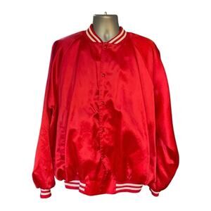 Vintage Auburn Red Snap Front Satin Bomber Jacket Size XXXL
